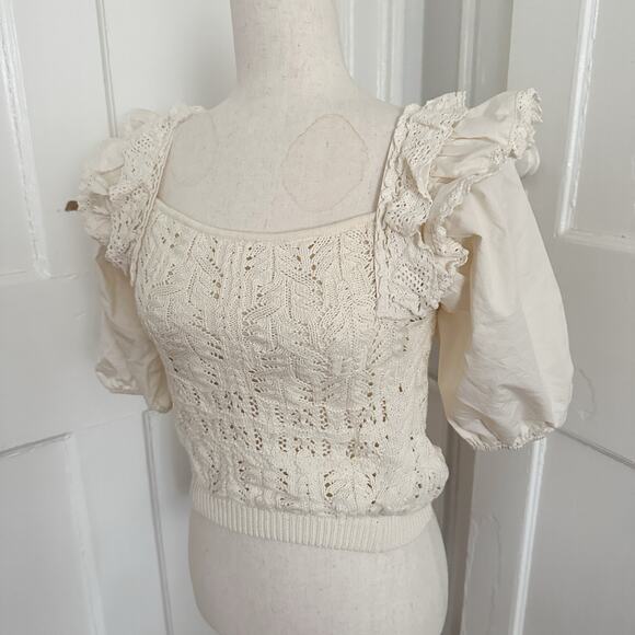 En Saison Lace & Crocheted Square Neck Top - Picture 2 of 5